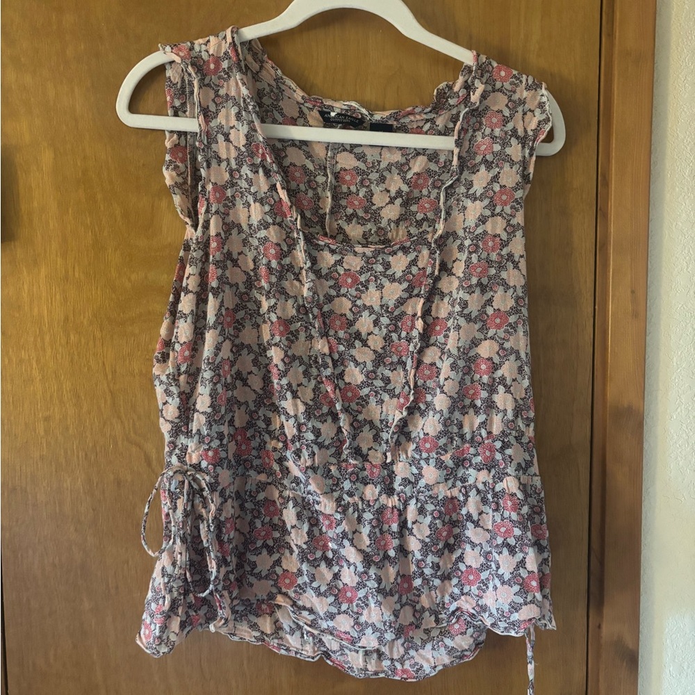 American Eagle Outfitters Floral Sleeveless Blouse - Pink and Gray